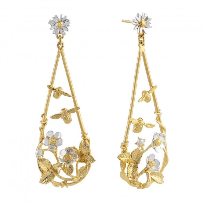 Alex Monroe STRAWBERRY PATCH TEARDROP EARRINGS BUZZING BEES