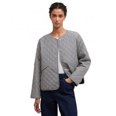 Cashel Check Collarless Quilted Jacket
