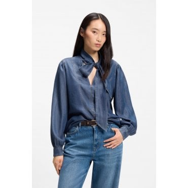 Betilla Denim-Look Scarf Detail Blouse