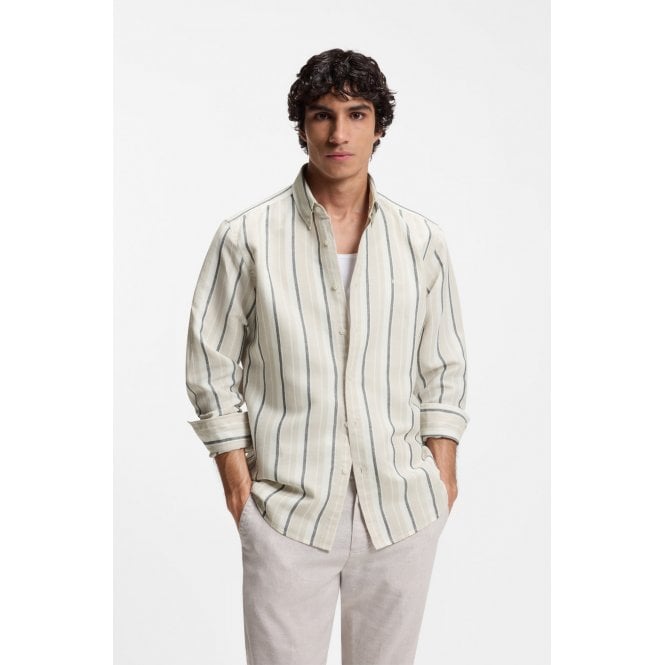 Boss Orange Ricoplus Regular Fit Striped Linen Shirt