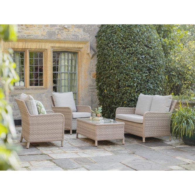 Bramblecrest Patagonia Willow Rattan 2 Seater Sofa with Rectangle Coffee Table & 2 Armchairs