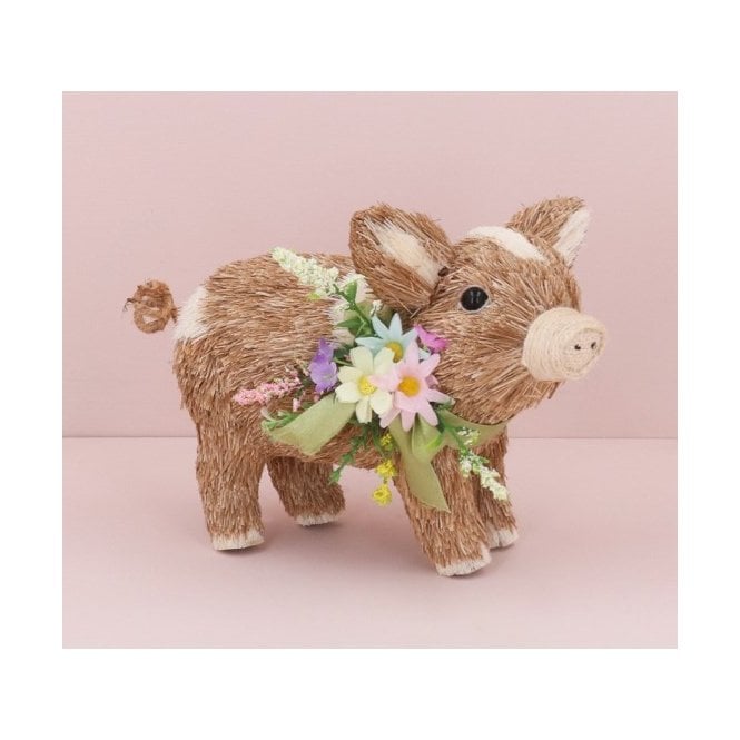 Gisela Graham Bristle Pig w Floral Collar Orn