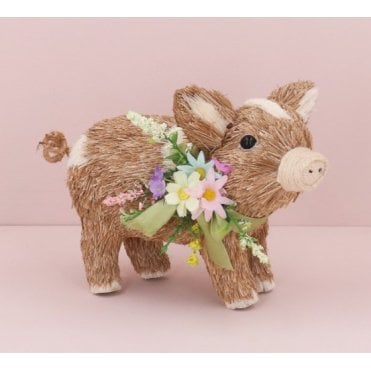 Bristle Pig w Floral Collar Orn
