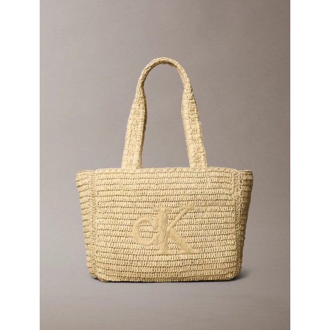 Calvin Klein Bold Hand Braided Raffia Tote Bag