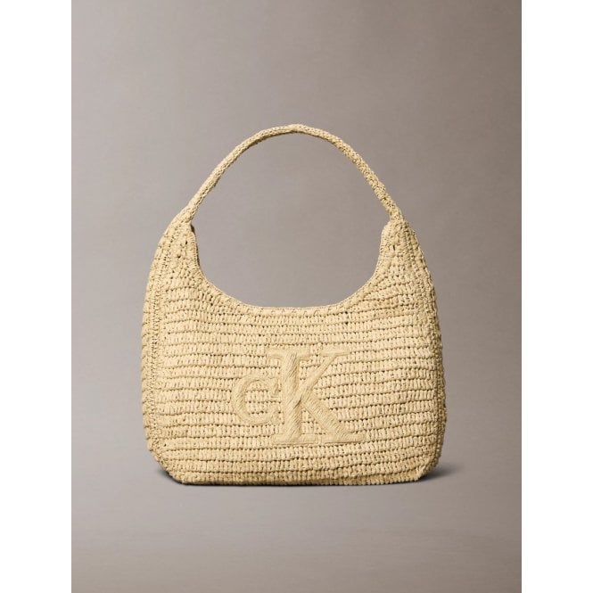 Calvin Klein Bold Monogram Large Braided Raffia Shoulder Bag
