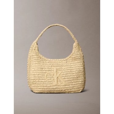 Bold Monogram Large Braided Raffia Shoulder Bag