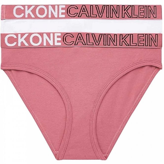 Calvin Klein Girls 2 Pack CK One Bikini Brief, Berry Blush/Pvh White