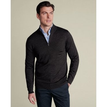Charcoal Grey Pure Merino Half Zip Jumper