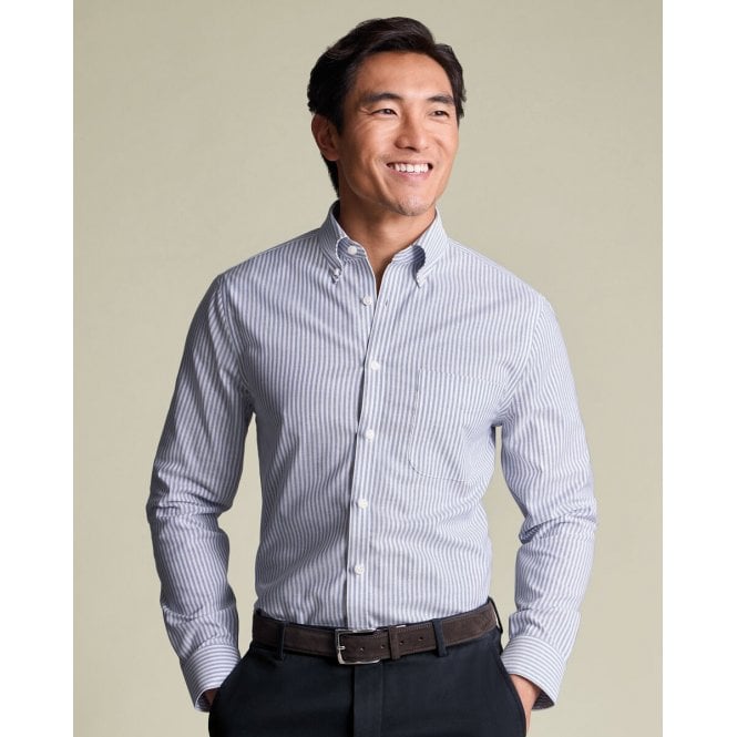 Charles Tyrwhitt Mid Blue Non-Iron Stretch Oxford Stripe Slim Fit Button Down Shirt