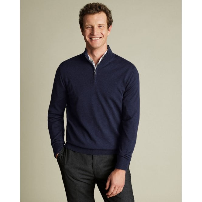 Charles Tyrwhitt Navy Blue Pure Merino Half Zip Jumper