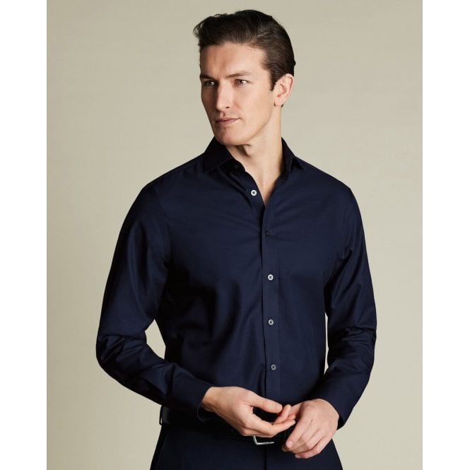 Charles Tyrwhitt Navy Cutaway Collar Non-Iron Twill Slim Fit Shirt