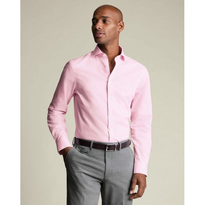 Charles Tyrwhitt Pink Non-Iron Poplin Bengal Stripe Slim Fit Shirt