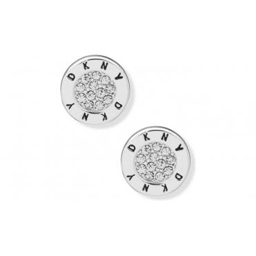 DKNY Logo Stone Stud Earrings With Crystals in Silver