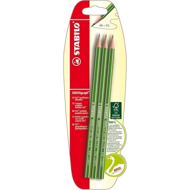 Stabilo Eco-Friendly Graphite Pencil - GREENgraph - 3pc - FSC -HB - without eraser