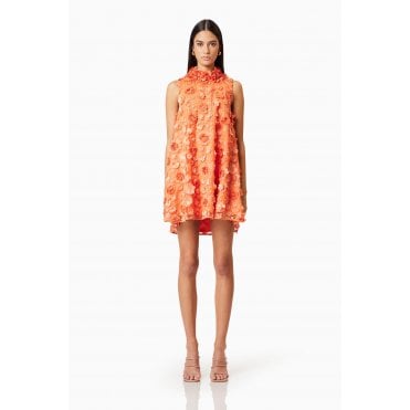 Bluebell High Neck Trapeze Dress in Orange