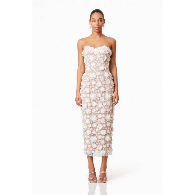 Elliatt Bluebell Strapless 3D Midi Dress in White