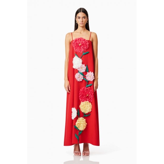 Elliatt Buttercup Embroidered Maxi Dress In Red