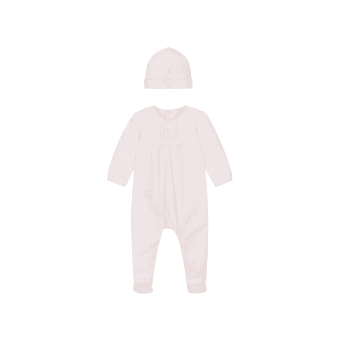 Emile et Rose Interlock AIO with pleated yoke  ricrac trim & Hat