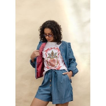 Brenda Palm Tree Quilted Denim Jacket
