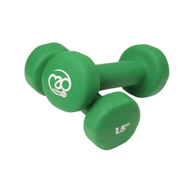Fitness Mad 1.5kg Neoprene Dumbbells - Green (Pair)