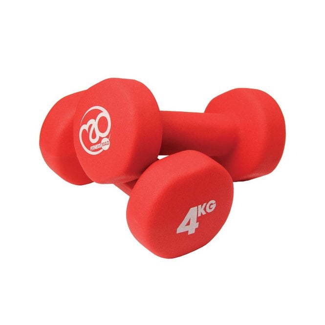 Fitness Mad 4kg Neoprene Dumbbells - Red (Pair)