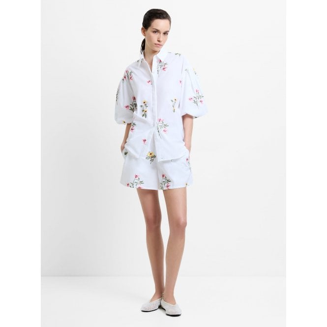 French Connection Cambria Cotton Floral Embroidered Puff Sleeve Shirt