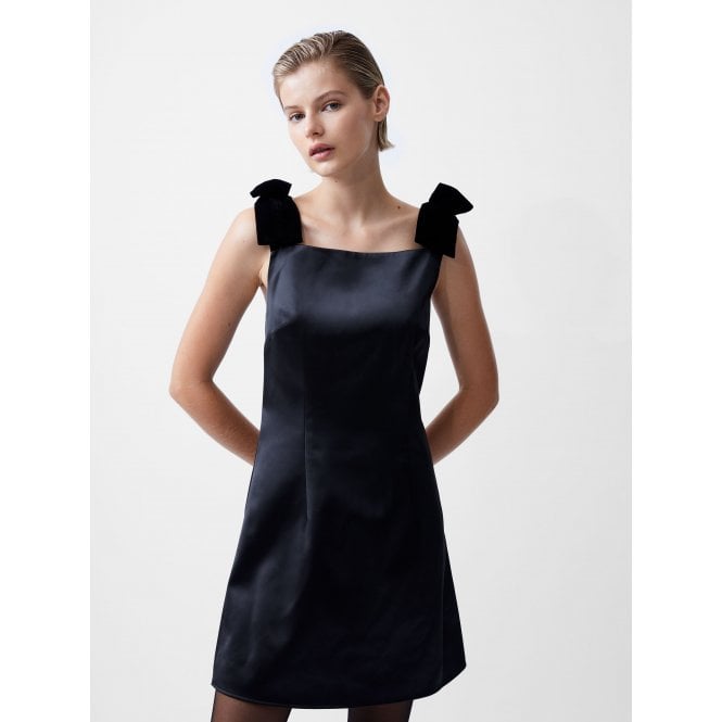 French Connection Carey Velvet Bow Straps Satin Mini Dress