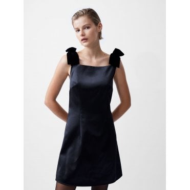 Carey Velvet Bow Straps Satin Mini Dress