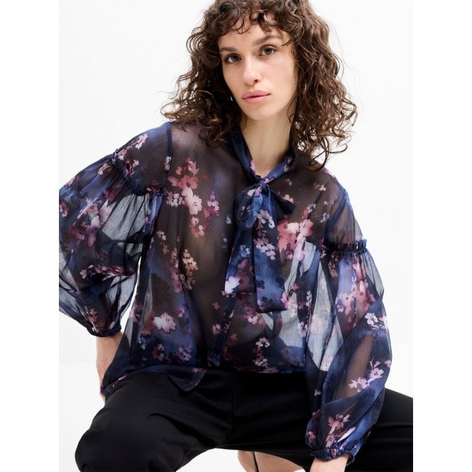 French Connection Clara Emina Sheer Bow Tie Shirt