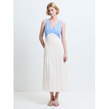 Colby Chambray Pleat Mix Dress