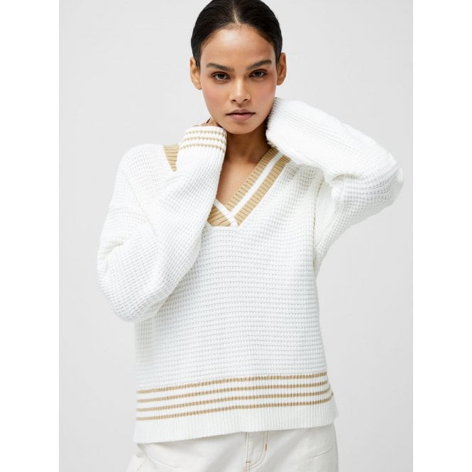 French Connection Lily Long Sleeve Varsity V Neck Jumper