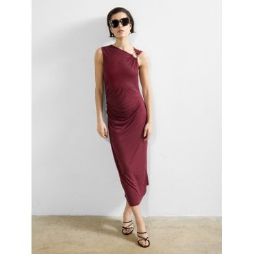 Sia Jersey Asymmetric Neck Midi Dress