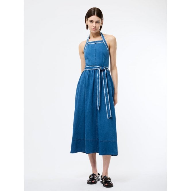 French Connection Zaves Chambray Denim Halterneck Midi Dress