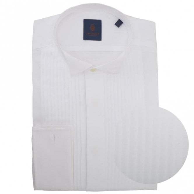Gagliardi Tailored Fit White Pleated-front Wing Collar Non Iron Dress Shirt