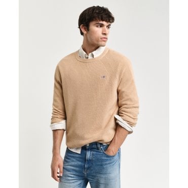 Ribbed Wool Blend Crew Neck Sweater