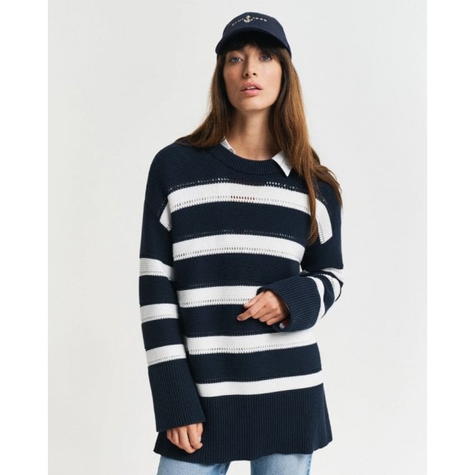 Gant Striped Textured Crew Neck Sweater