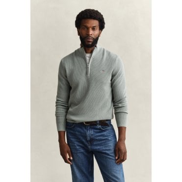 Textured Cotton Half-Zip Sweater