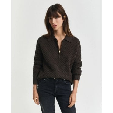 Textured Cotton Half-Zip Sweater