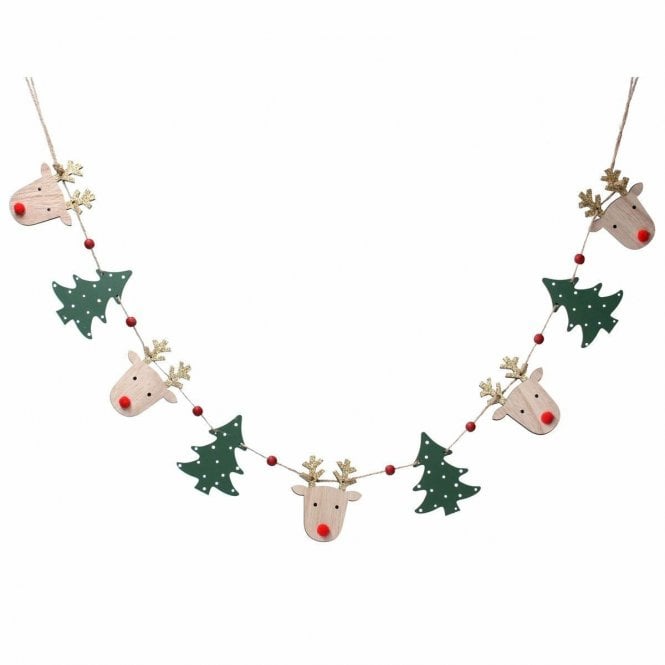 Gisela Graham Wood Deer Head/Trees String Garland   (LxWxD) 123x9x1cm