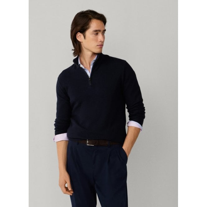 Hackett Cashmere Blend Honeycomb Quarter Zip Jumper
