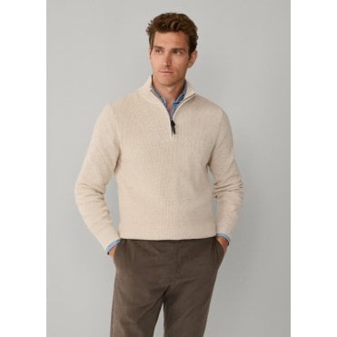 Cotton-Cashmere Ribbed Quarter Zip Jumper