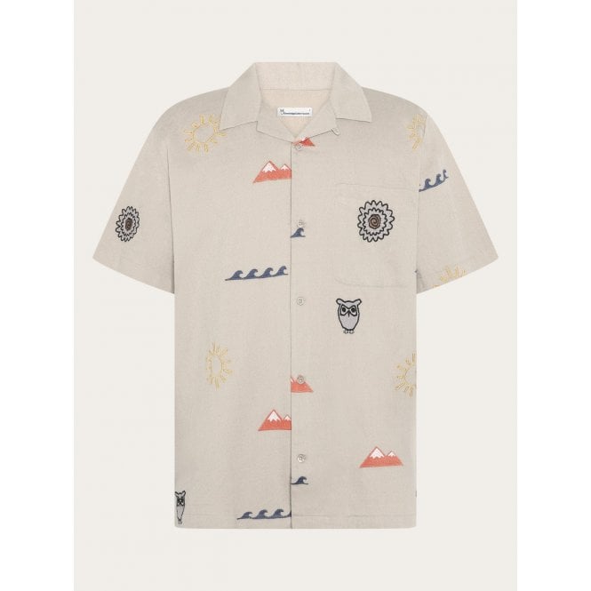 Knowledge Cotton Apparel Relaxed Embroidery Short Sleeve Shirt