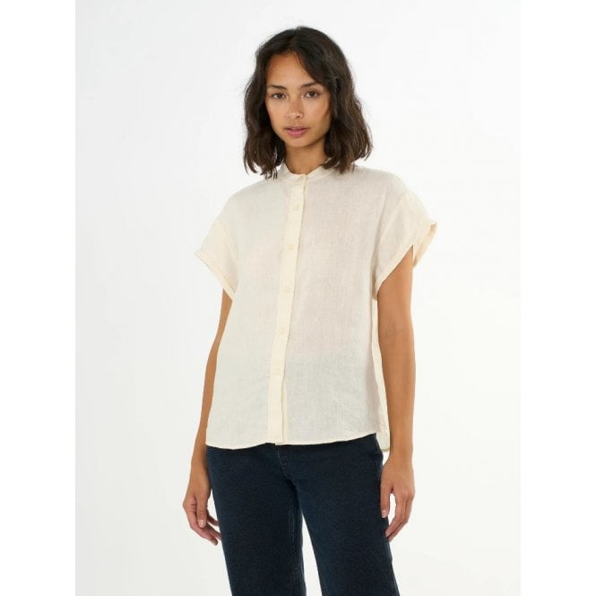 Knowledge Cotton Collar stand short sleeve linen shirt - GOTS/Vegan