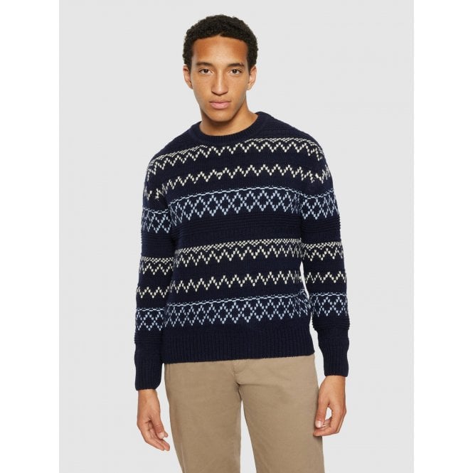 Knowledge Cotton Knitted Pattern Crew Neck - RWS