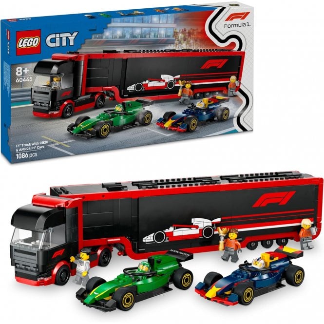 LEGO F1® Truck with RB20 & AMR24 F1® Cars