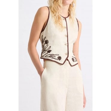 Aerovia Embroidered Linen Waistcoat