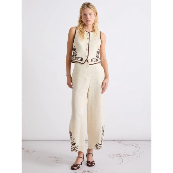 MARELLA Dolce Embroidered Linen Trousers