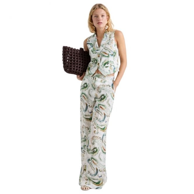 MARELLA Domino Wide Leg Print Linen Trousers