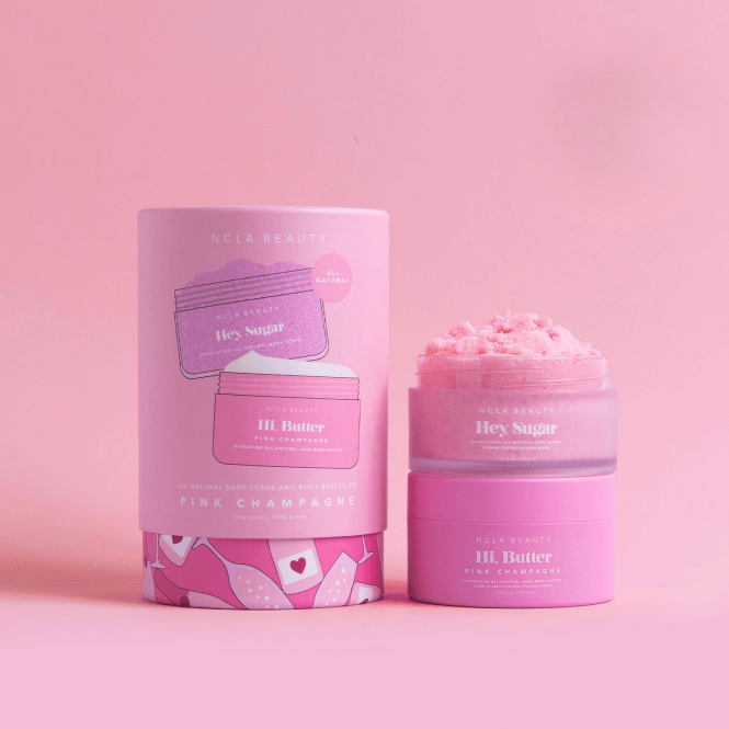NCLA Pink Champagne Body Scrub + Body Butter Set (Discovery Set 100 ml each)
