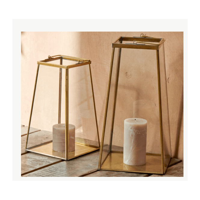 Nkuku Moyo Lantern - Antique Brass - Small 29 x 17.5 x 17.5cm